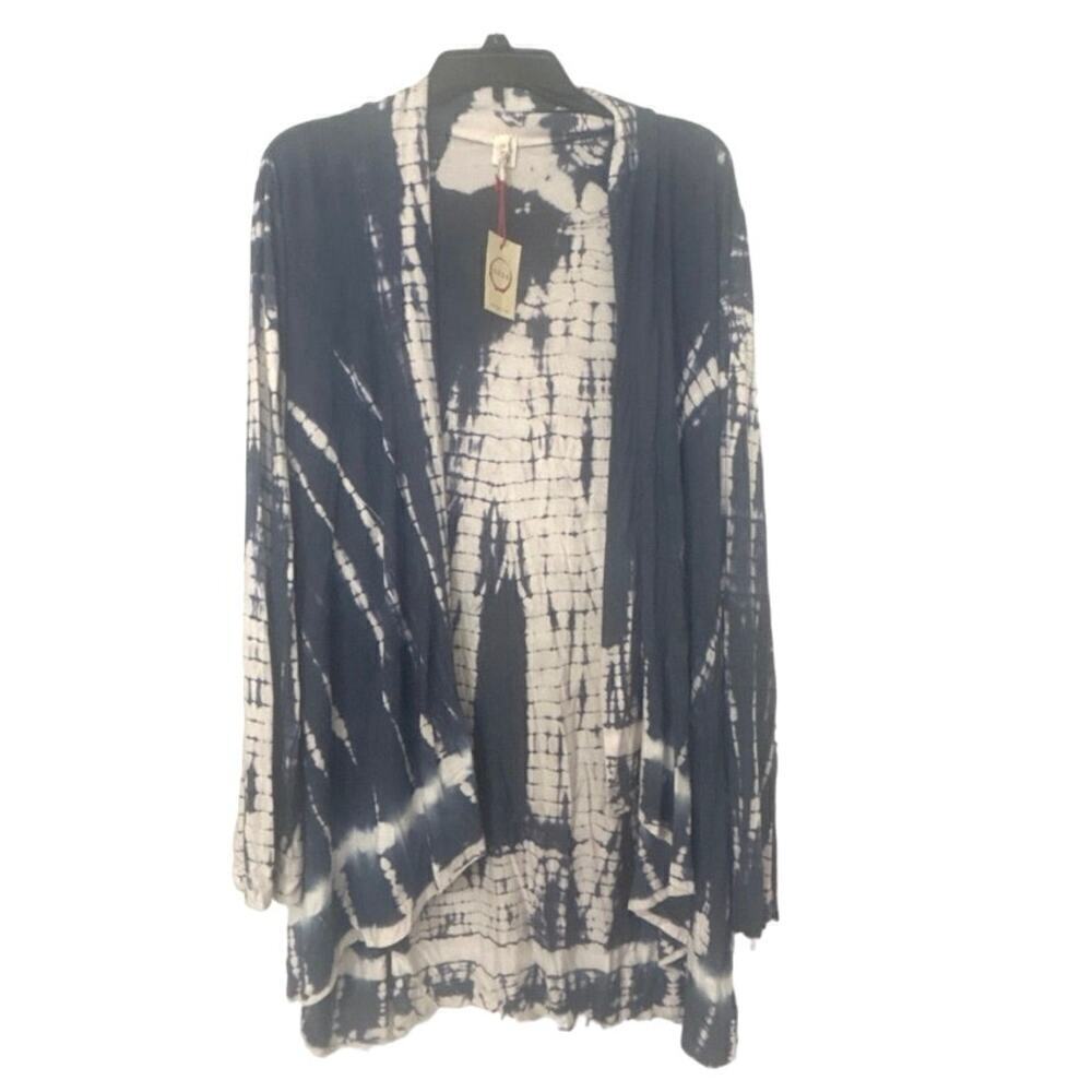 RAGA NWT Open Front Tie Dye Knit Cardigan Blue And White Size Large